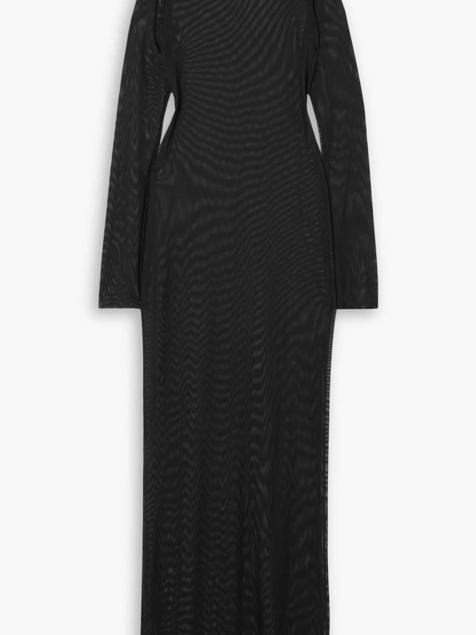 new york stretch-mesh turtleneck maxi dress