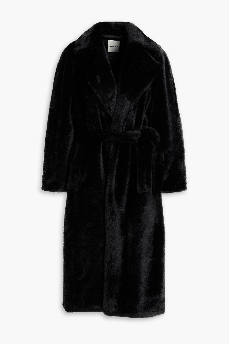 Sandro Faux Fur Coat In Black
