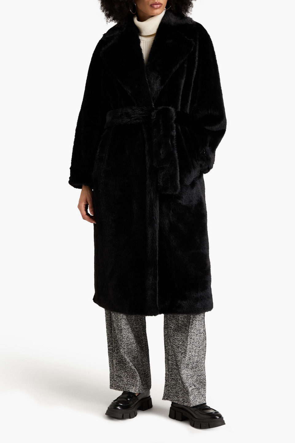  Sandro - Mantel Aus Kunstfell - Schwarz - Fr 38 