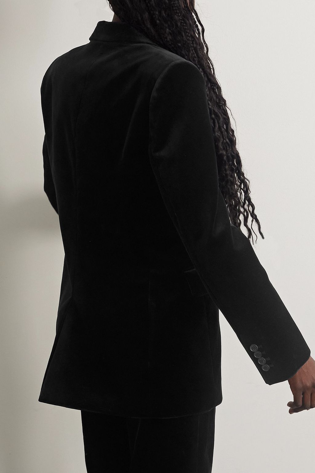 NILI LOTAN Valentine double-breasted silk satin-trimmed cotton-blend velvet blazer