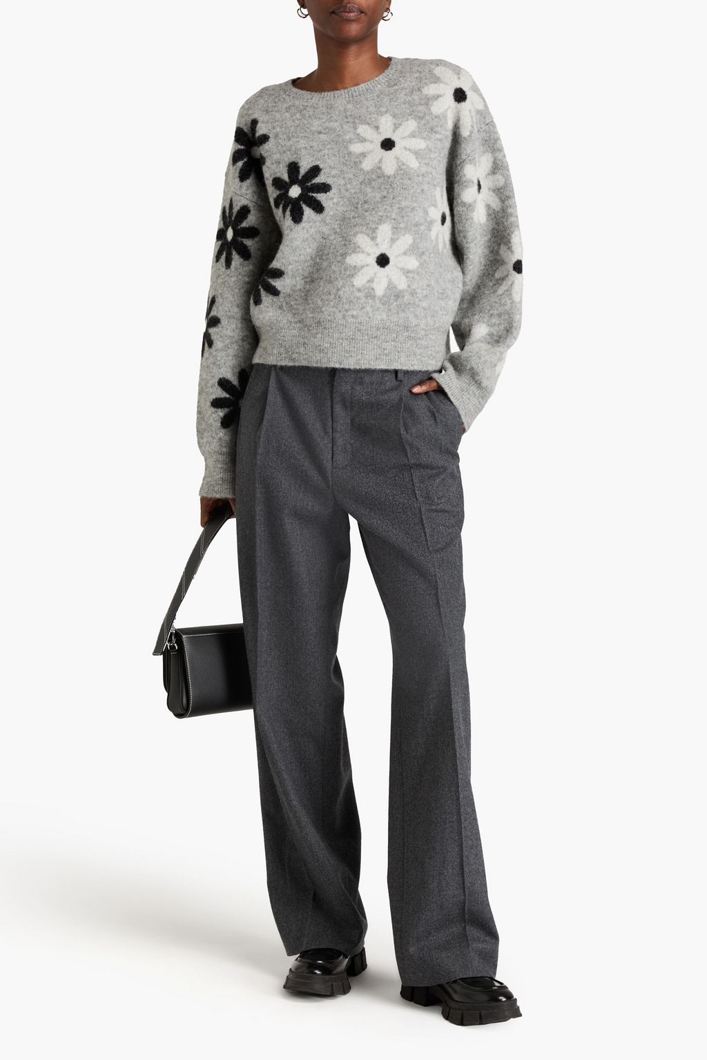 SANDRO Pleated wool-twill wide-leg pants