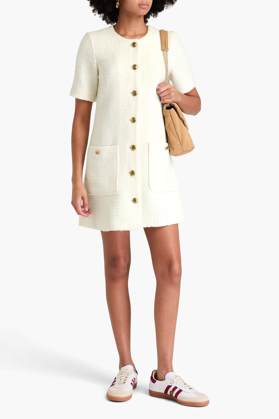 Sandro Bouclé-tweed Mini Dress In Ecru