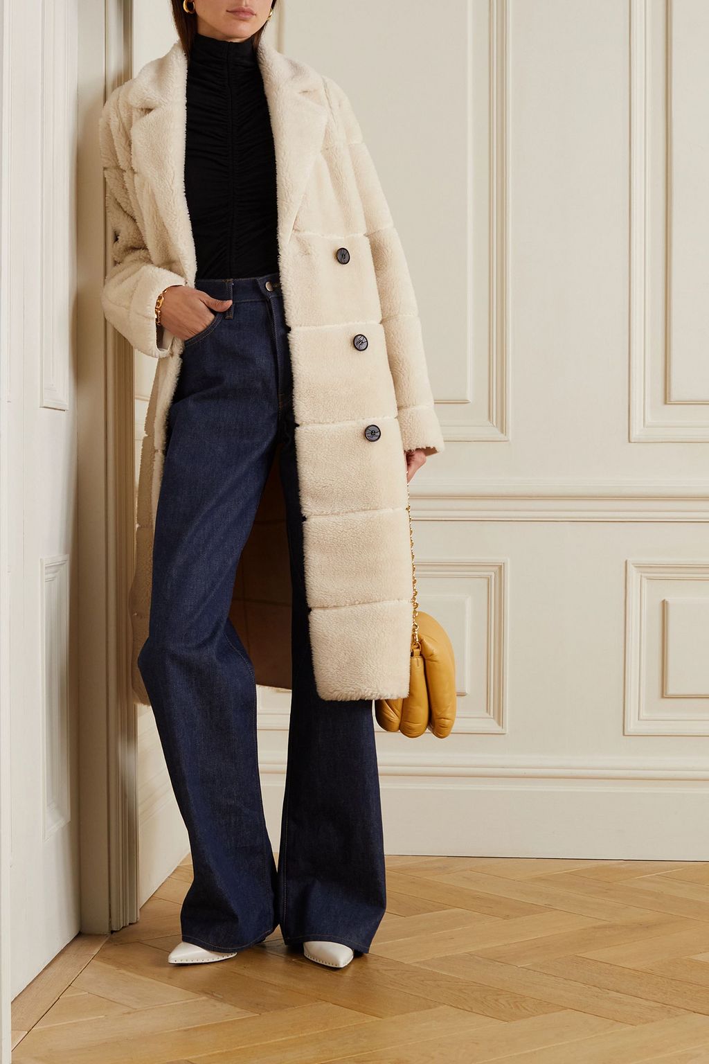 LVIR Double-breasted paneled faux shearling coat