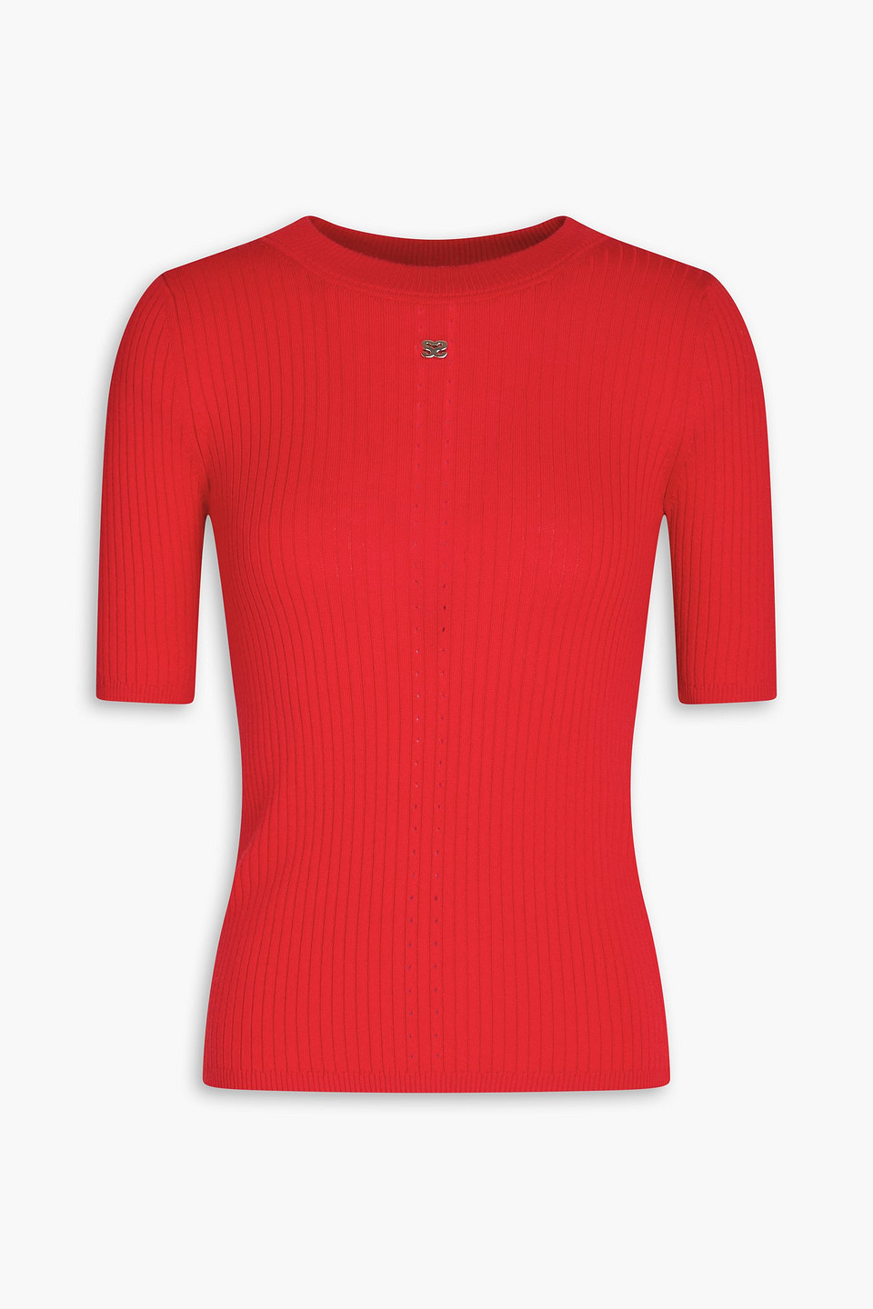 Sandro Embellished Ribbed-knit Sweater In Red