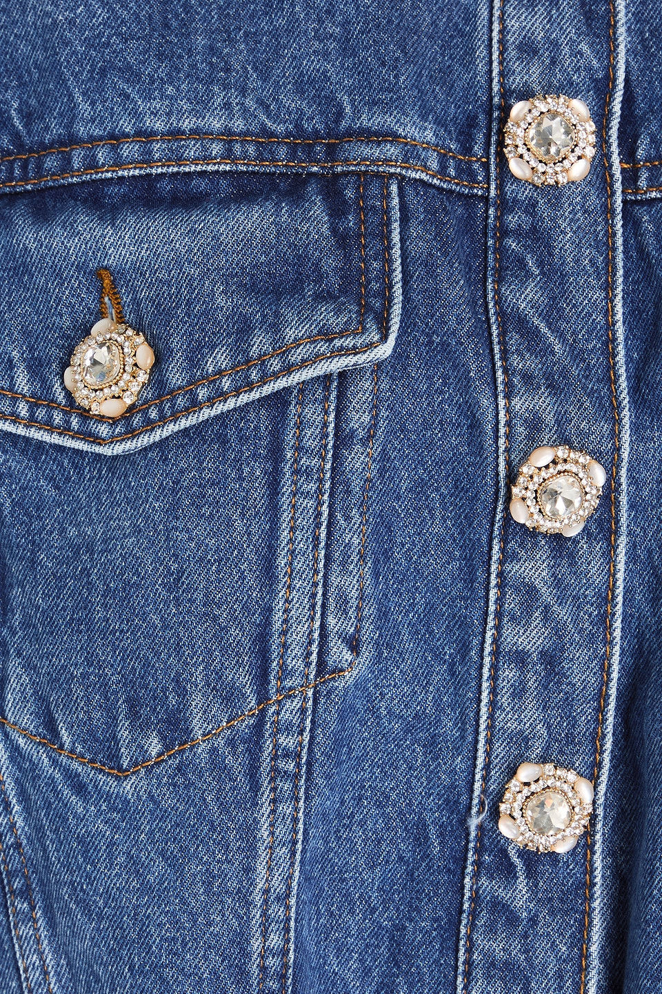 SANDRO CROPPED EMBELLISHED DENIM JACKET 