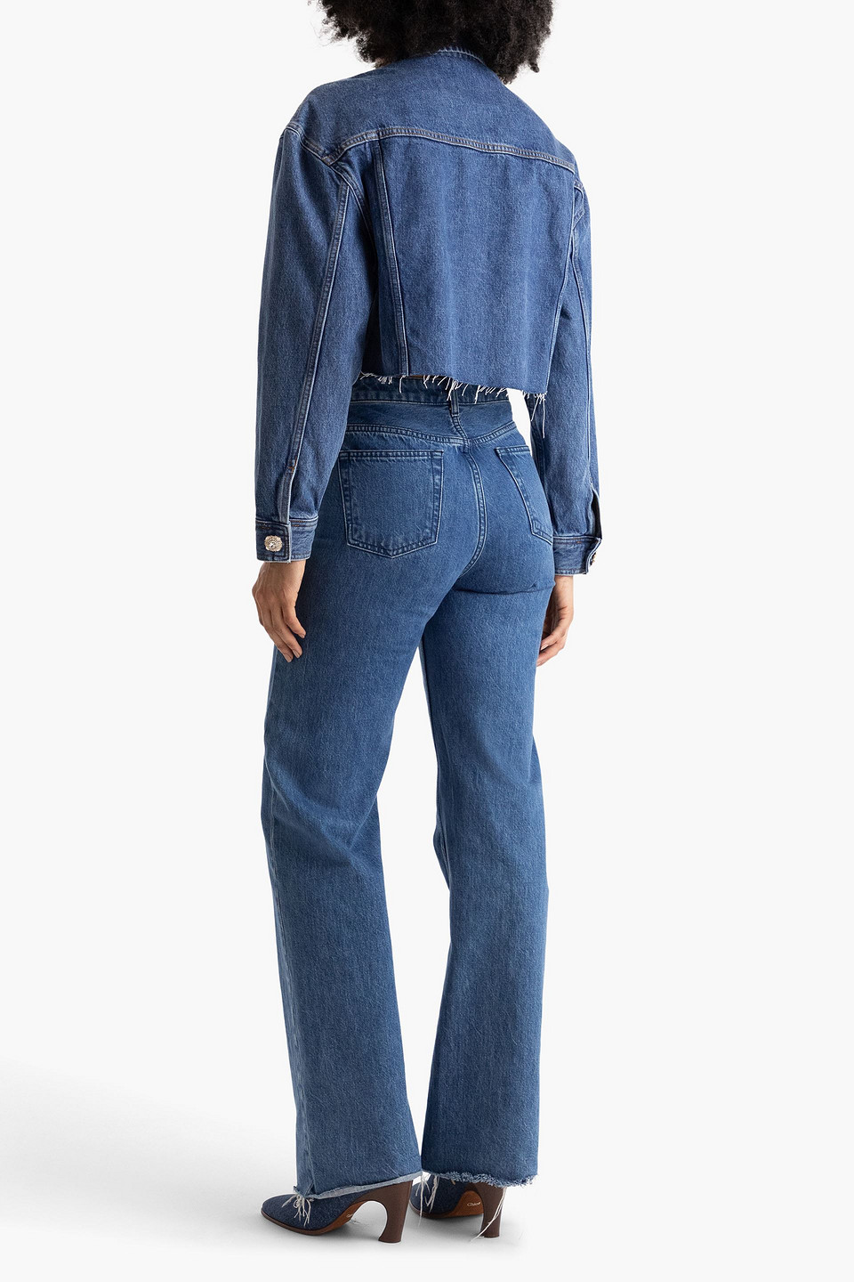 SANDRO CROPPED EMBELLISHED DENIM JACKET 