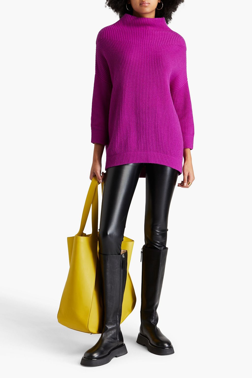 AUTUMN CASHMERE كنزة رياضية بياقة عالية مصنوعة من الكشمير بتصميم مضلّع