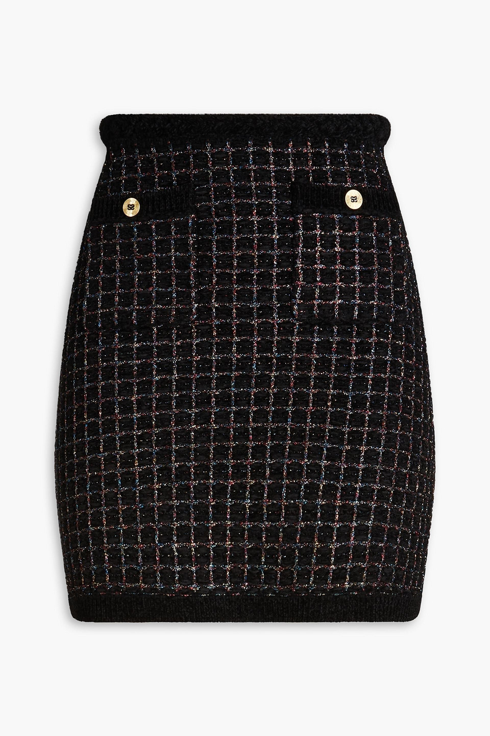 Sandro - Metallic checked knitted mini skirt - Black - FR 38