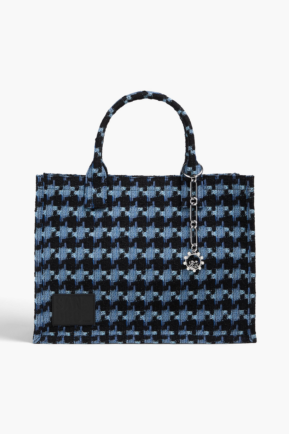 Sandro Embellished Houndstooth Tweed Tote In Blue