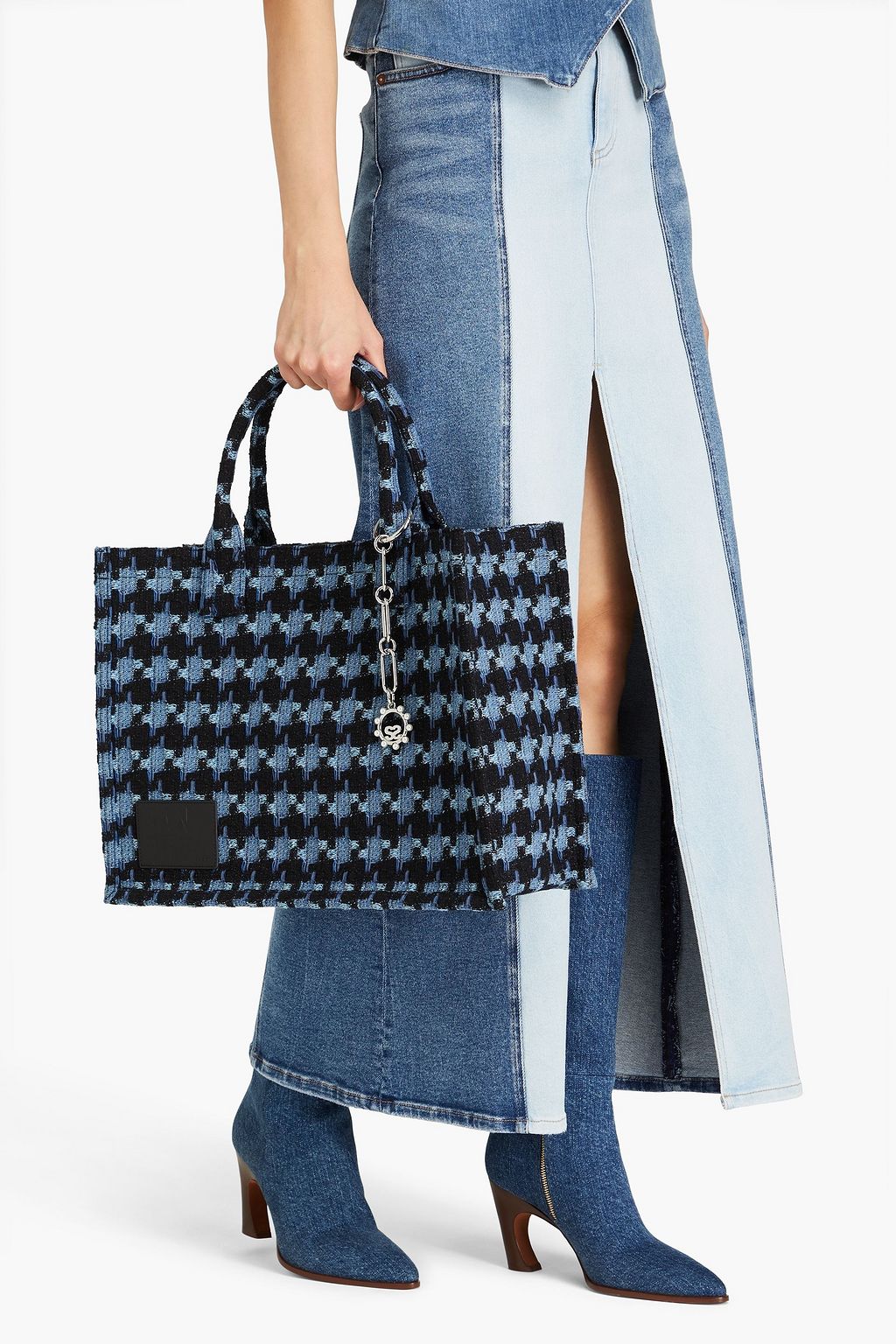 SANDRO Embellished houndstooth tweed tote