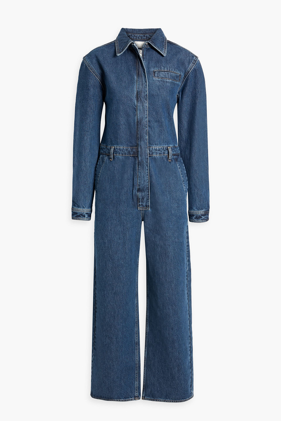 Loulou Studio Panay Denim Wide-leg Jumpsuit In Mid Denim
