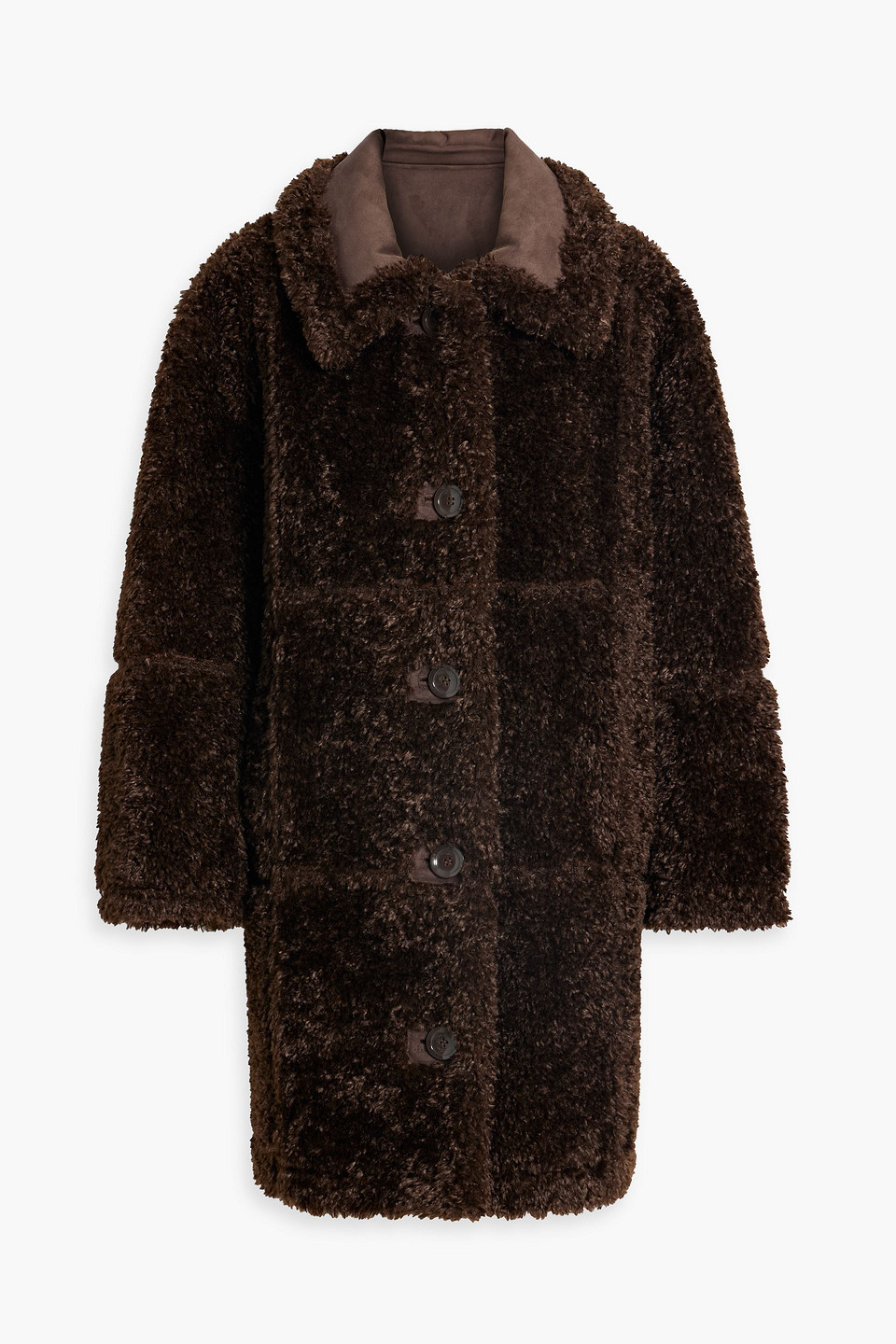 Stand Studio Samira Reversible Faux Shearling Coat In Dark Brown