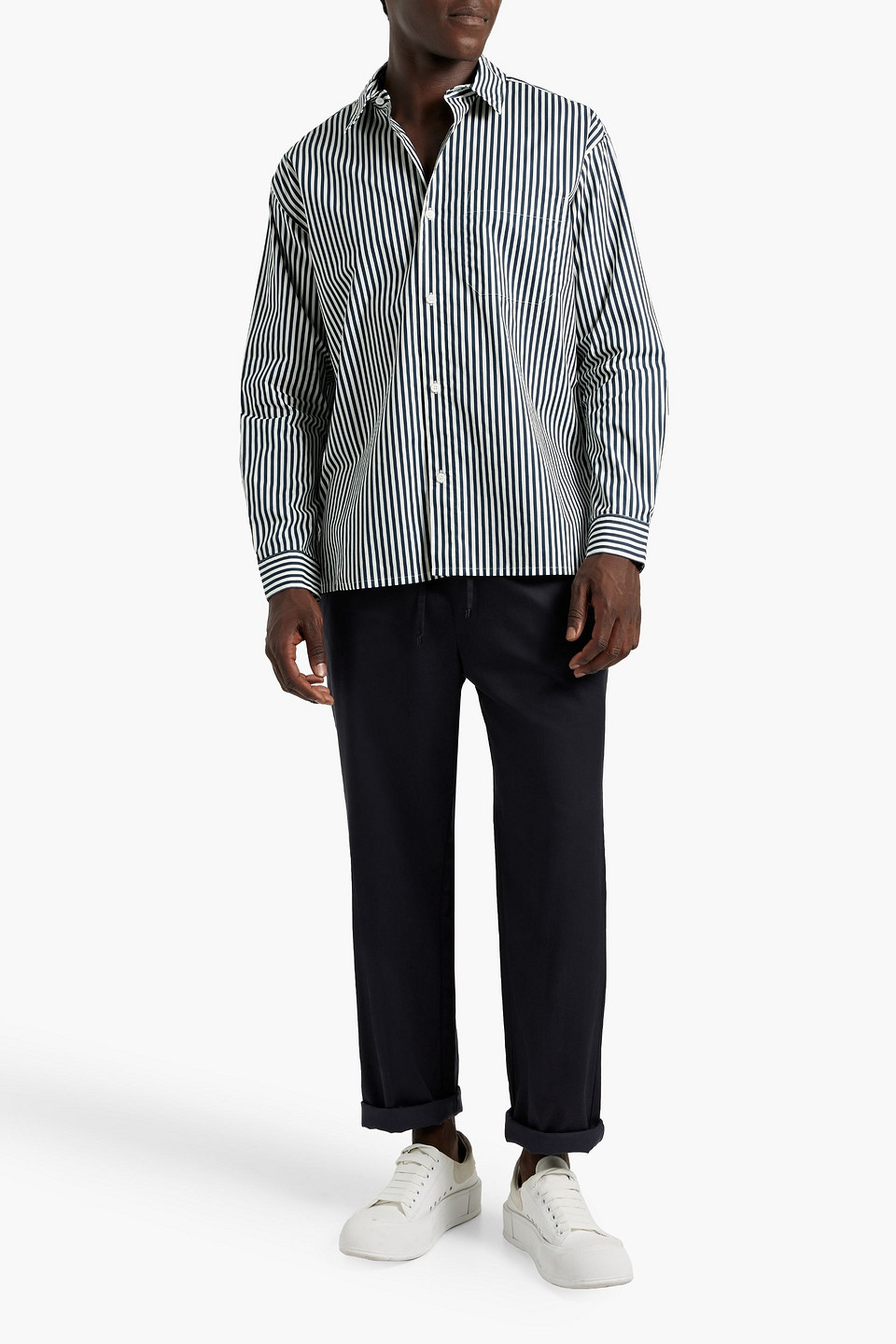 Frame Striped Cotton-poplin Shirt In White
