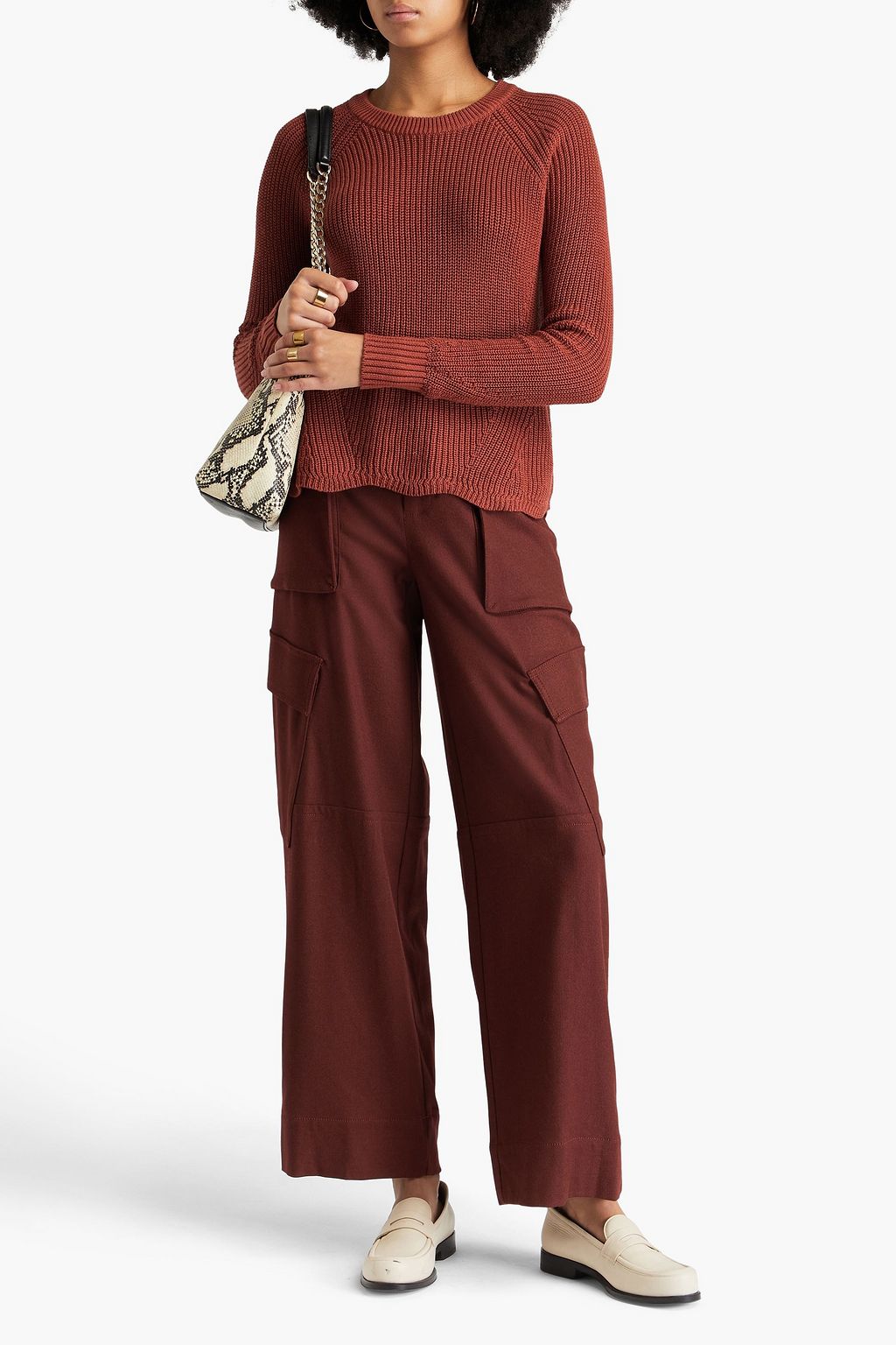 COTTON BY AUTUMN CASHMERE كنزة رياضية مصنوعة من القطن بتصميم مضلّع