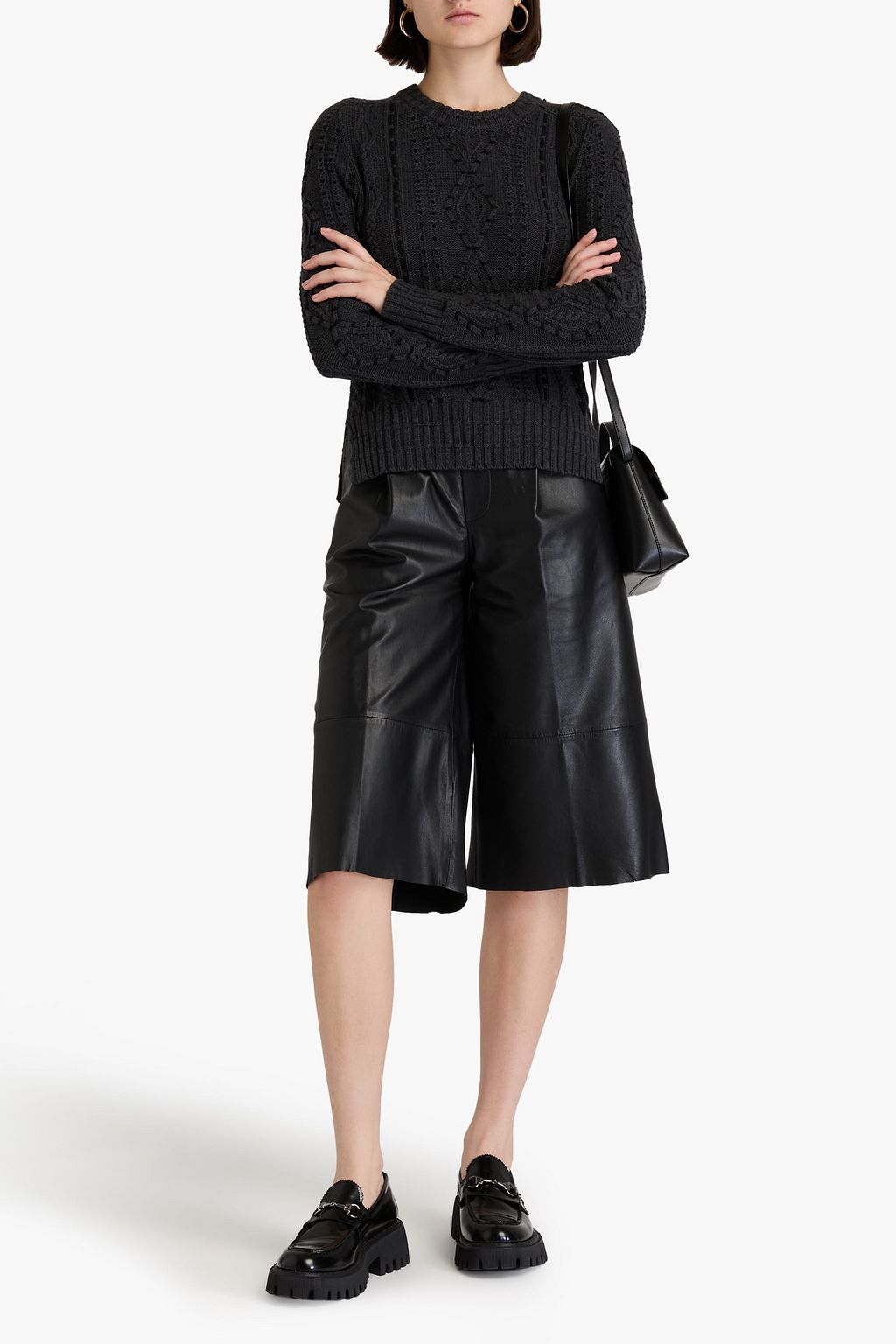 COTTON BY AUTUMN CASHMERE كنزة من القطن محبوك بحبكة غليظة ومطرّز