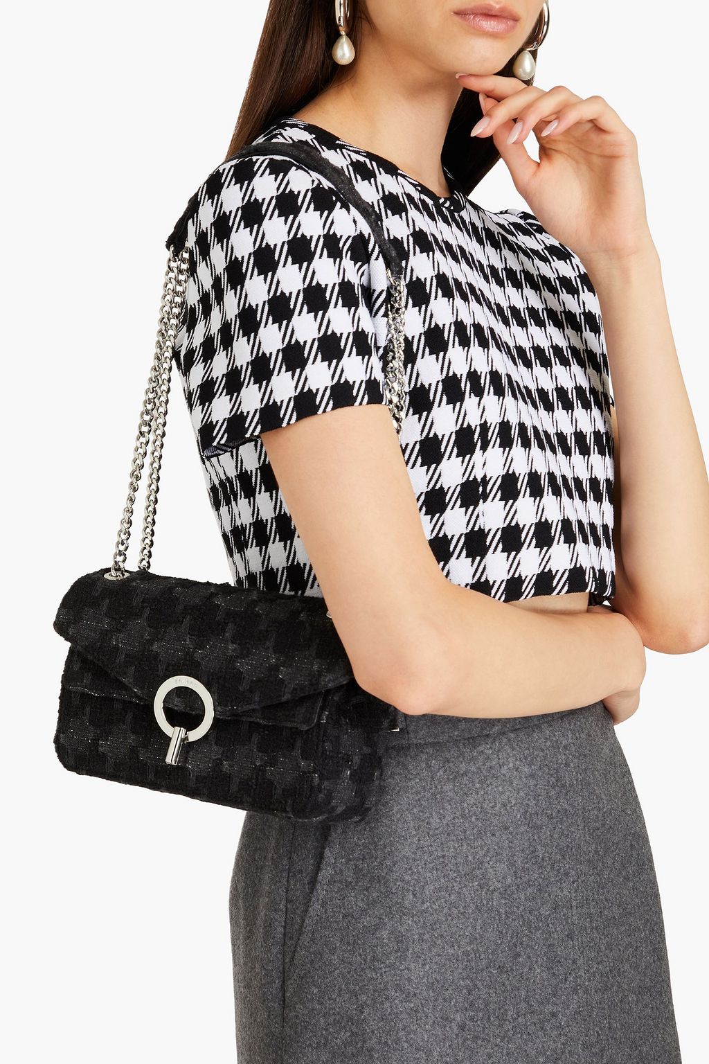 SANDRO Houndstooth tweed shoulder bag