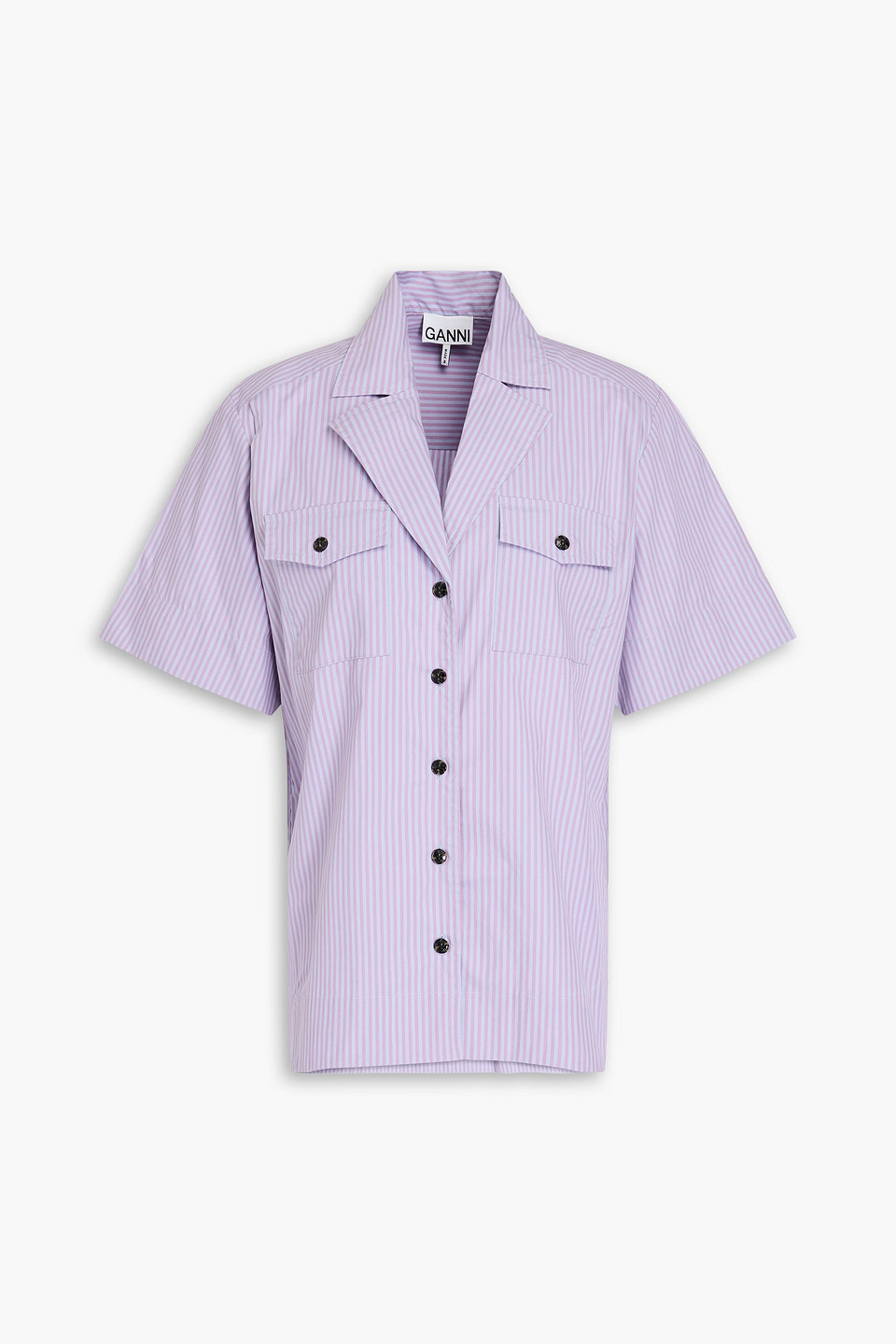 Ganni Striped Cotton-poplin Shirt In Light Blue
