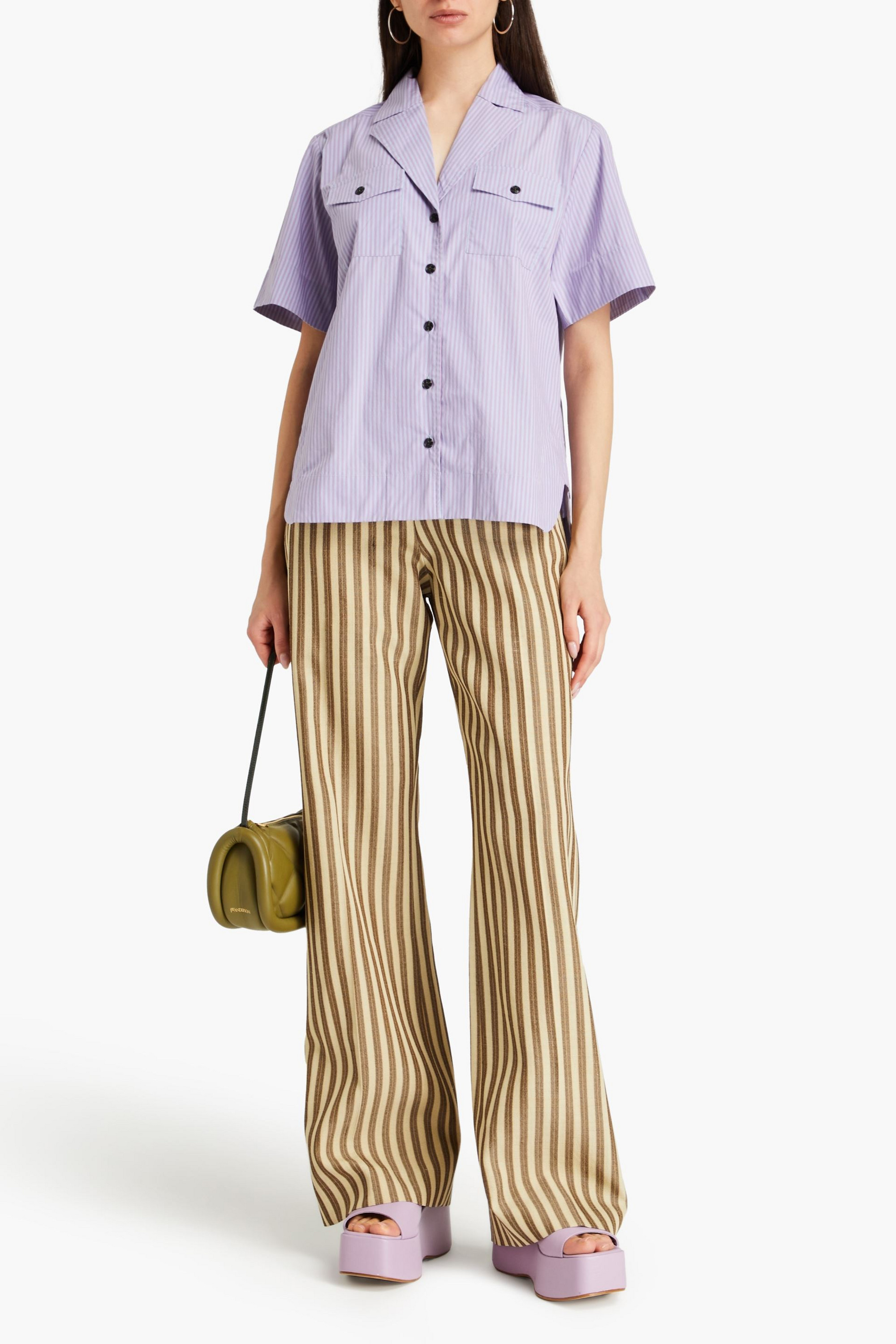 GANNI Striped cotton-poplin shirt