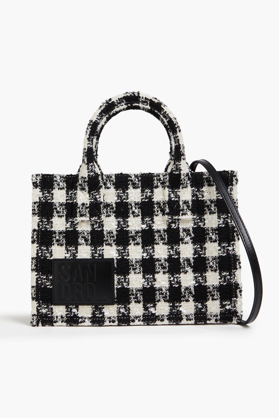 Sandro Houndstooth Tweed Tote In Black