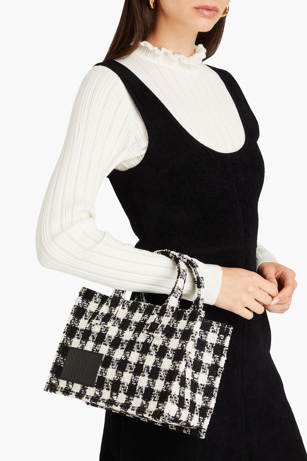 SANDRO Houndstooth tweed tote
