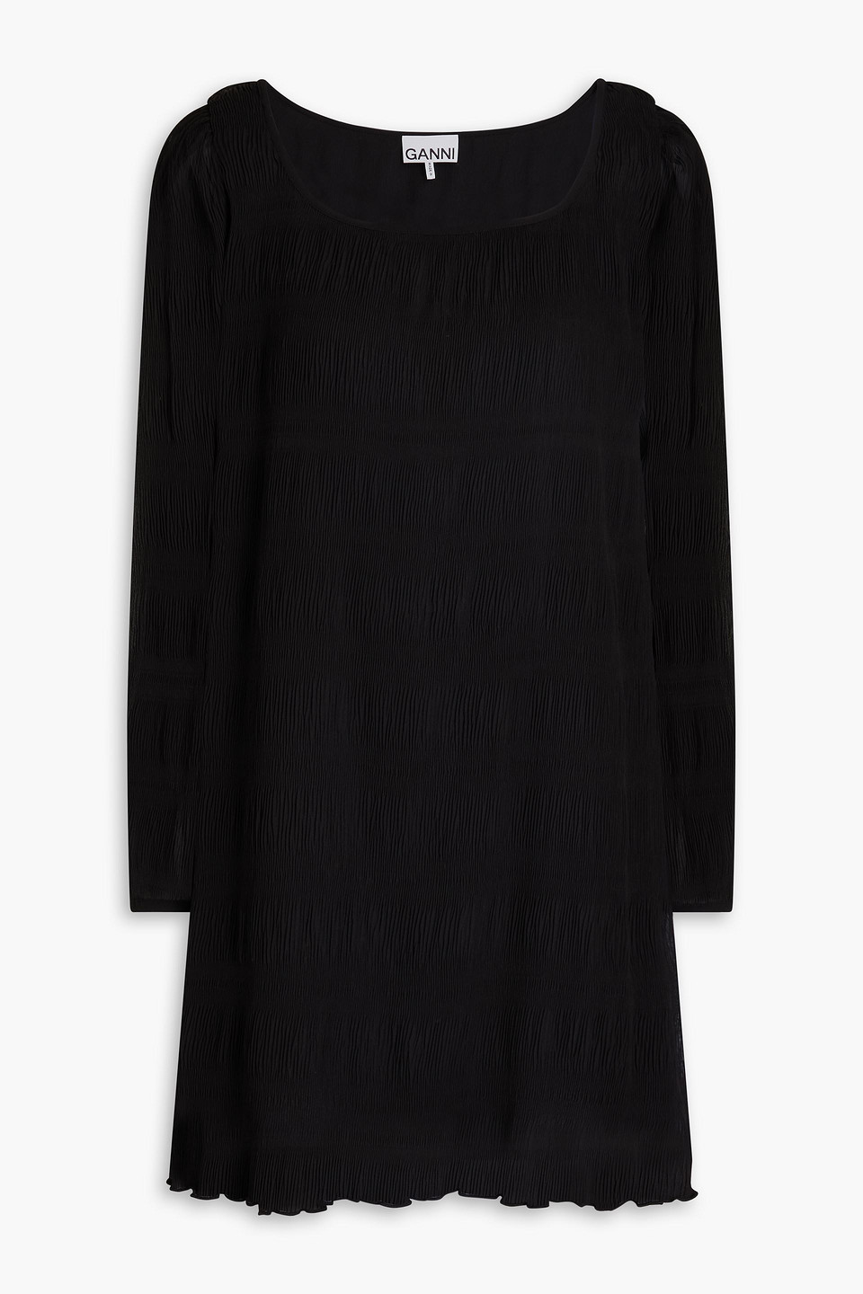 Ganni Plissé-georgette Mini Dress In Black