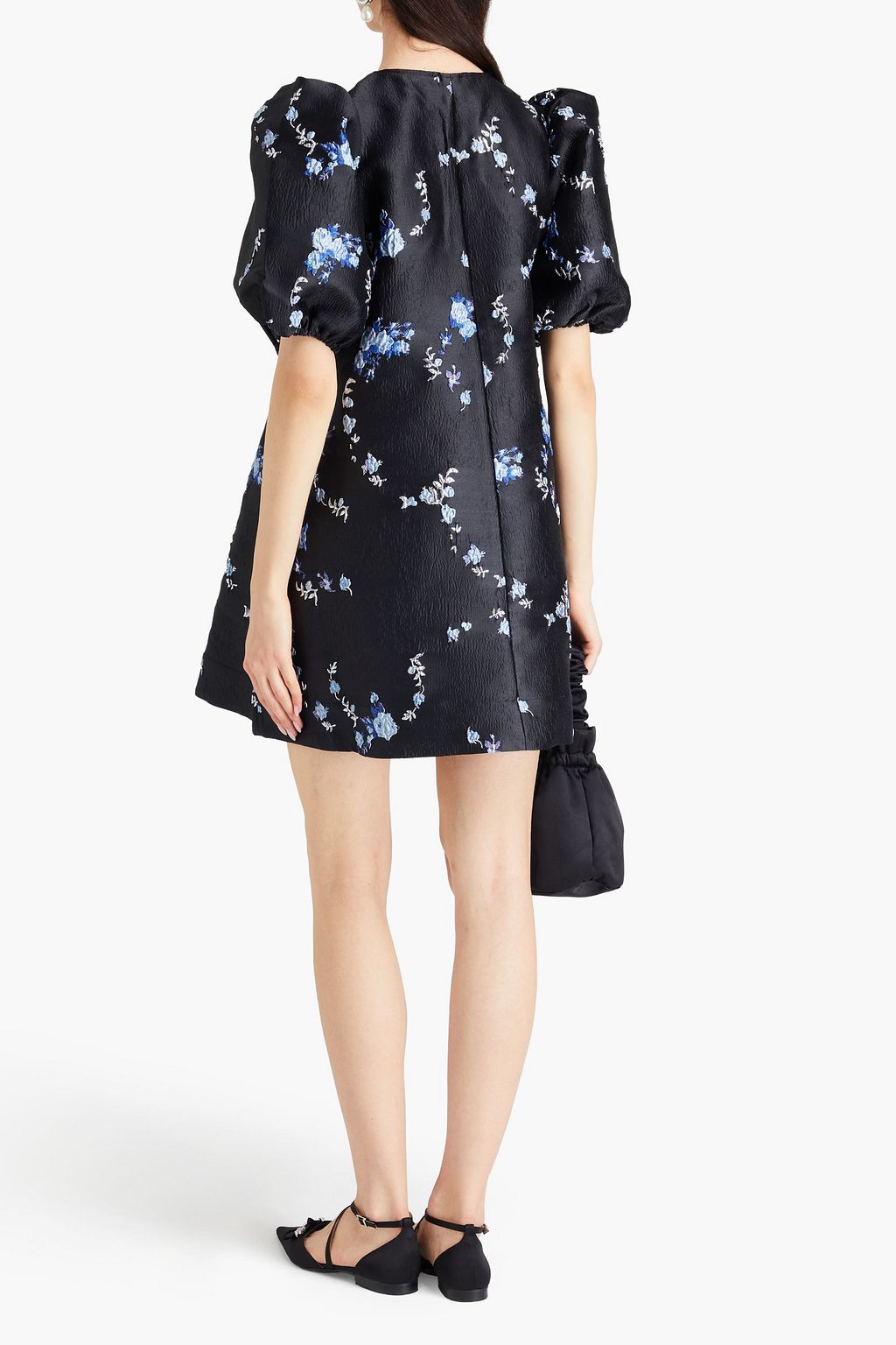 GANNI Metallic floral-jacquard mini dress