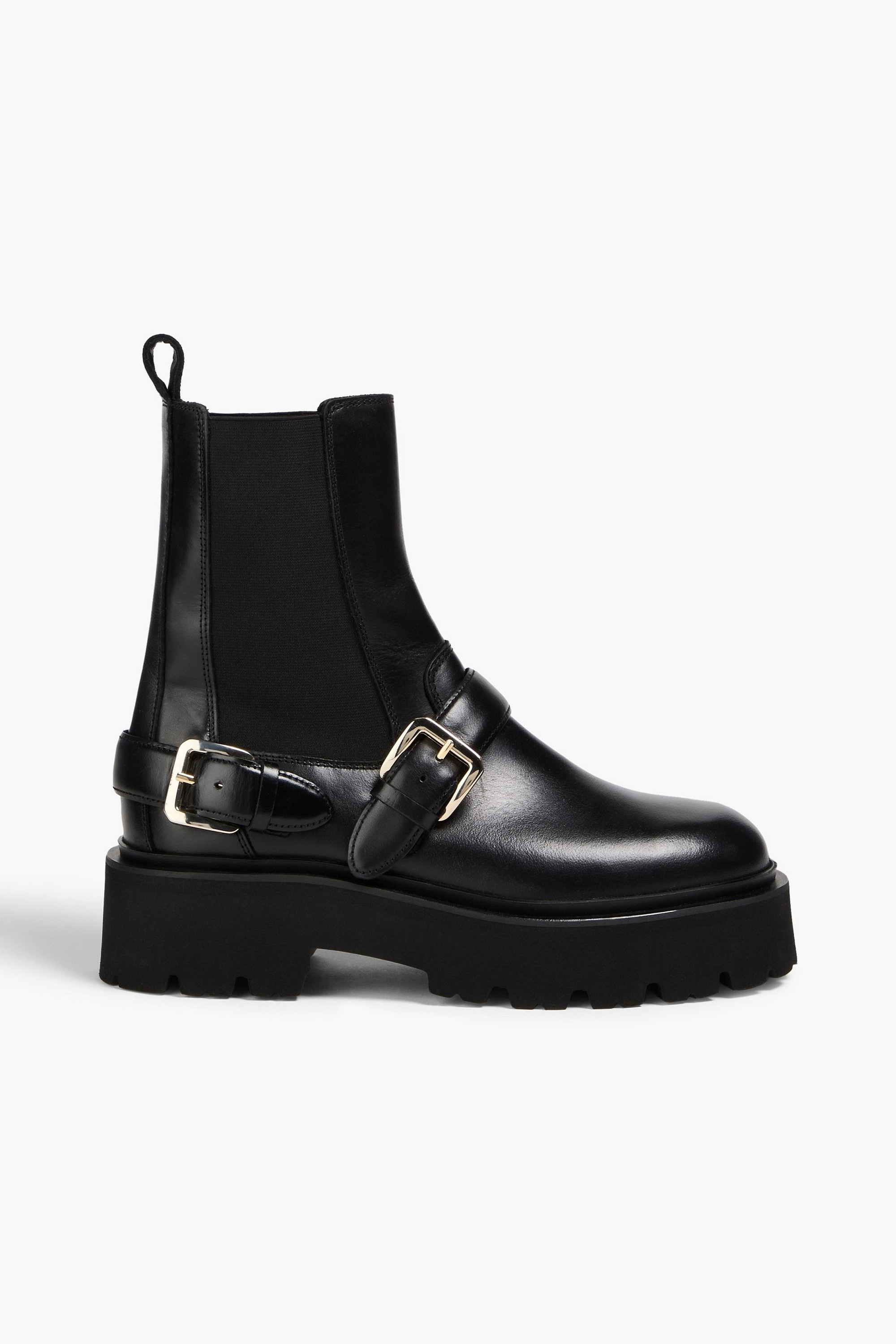 SANDRO Buckled glossed-leather Chelsea boots