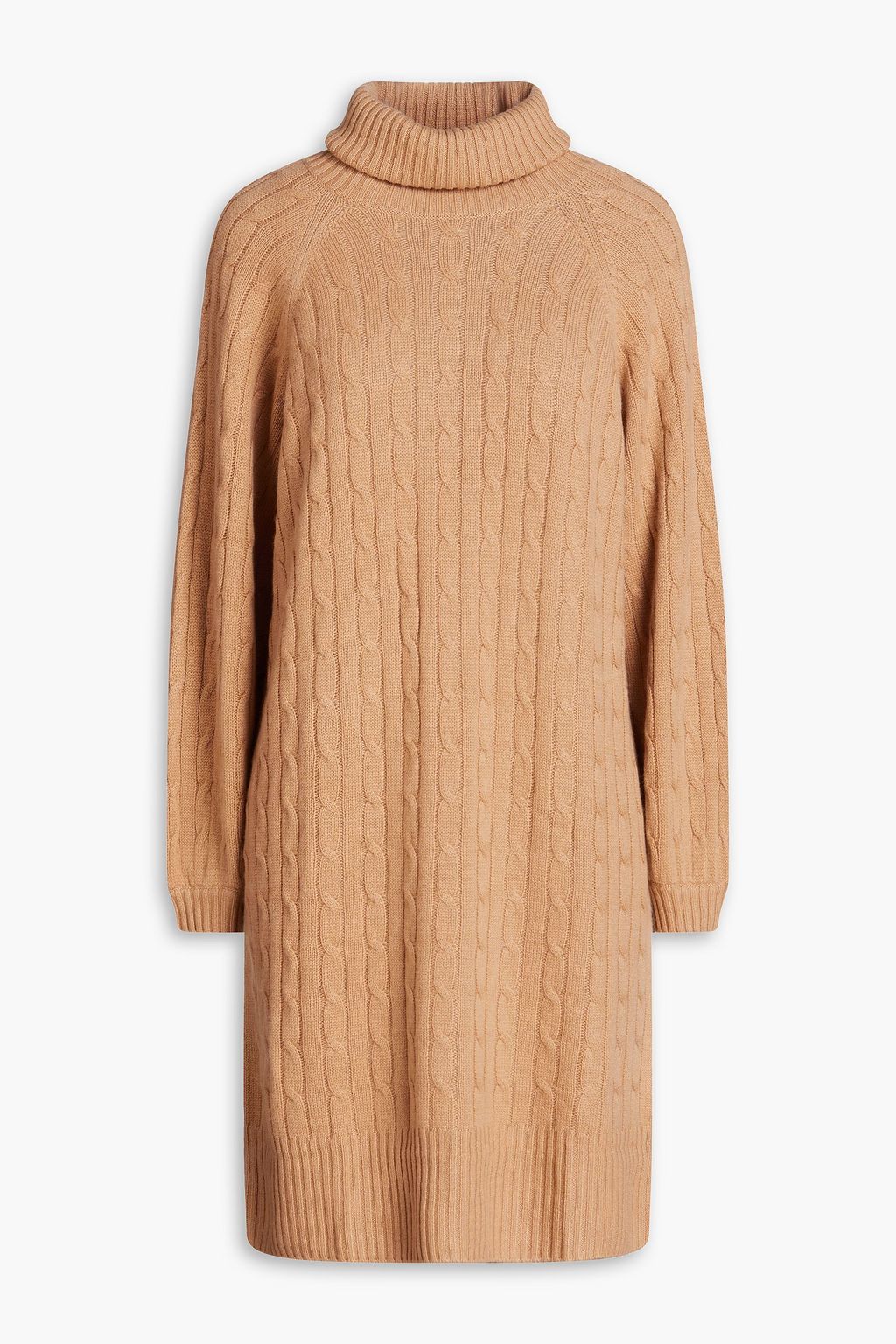 Cable knit cashmere turtleneck dress sand XS