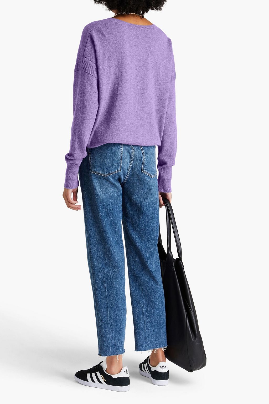 AUTUMN CASHMERE سويتر من الكشمير المضلّع بأسلوب ميلانغ مع تقليمات بشكل البوينتيل