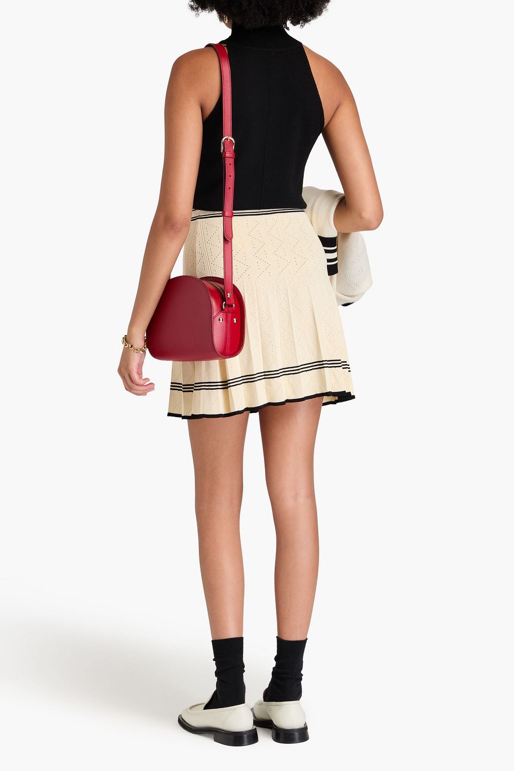 SANDRO Striped pointelle-knit mini skirt