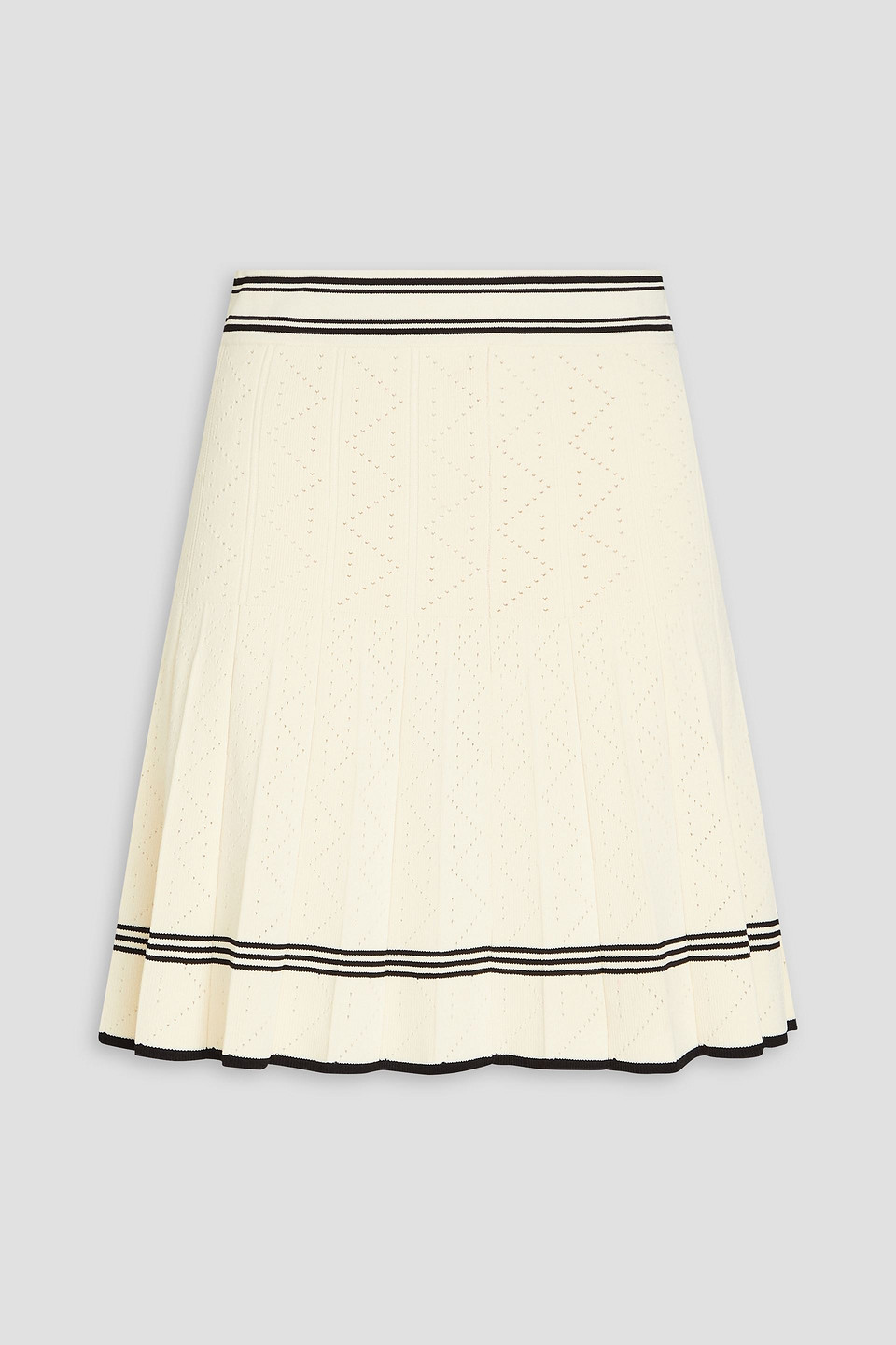 Sandro Striped Pointelle-knit Mini Skirt In White