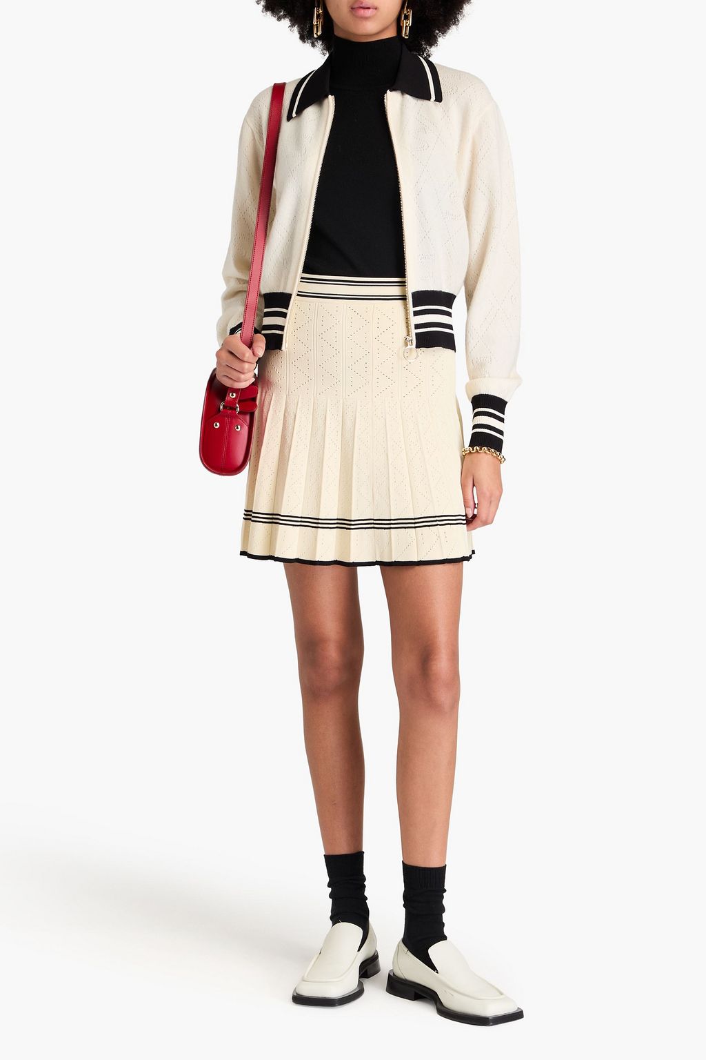 SANDRO Striped pointelle-knit mini skirt