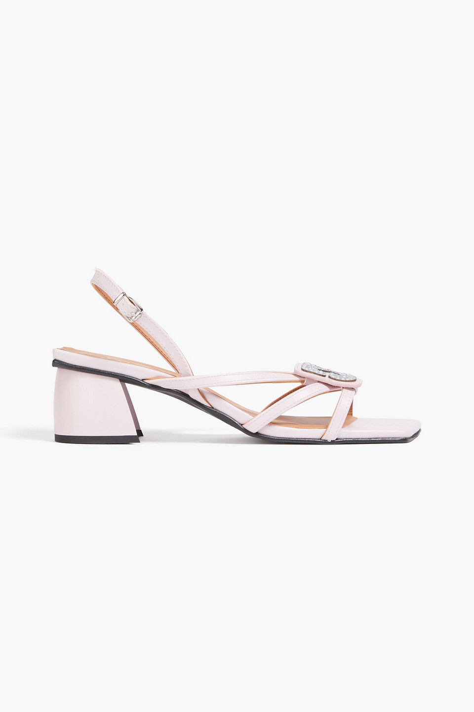 Ganni Embellished Faux Leather Sandals In Pastel Pink