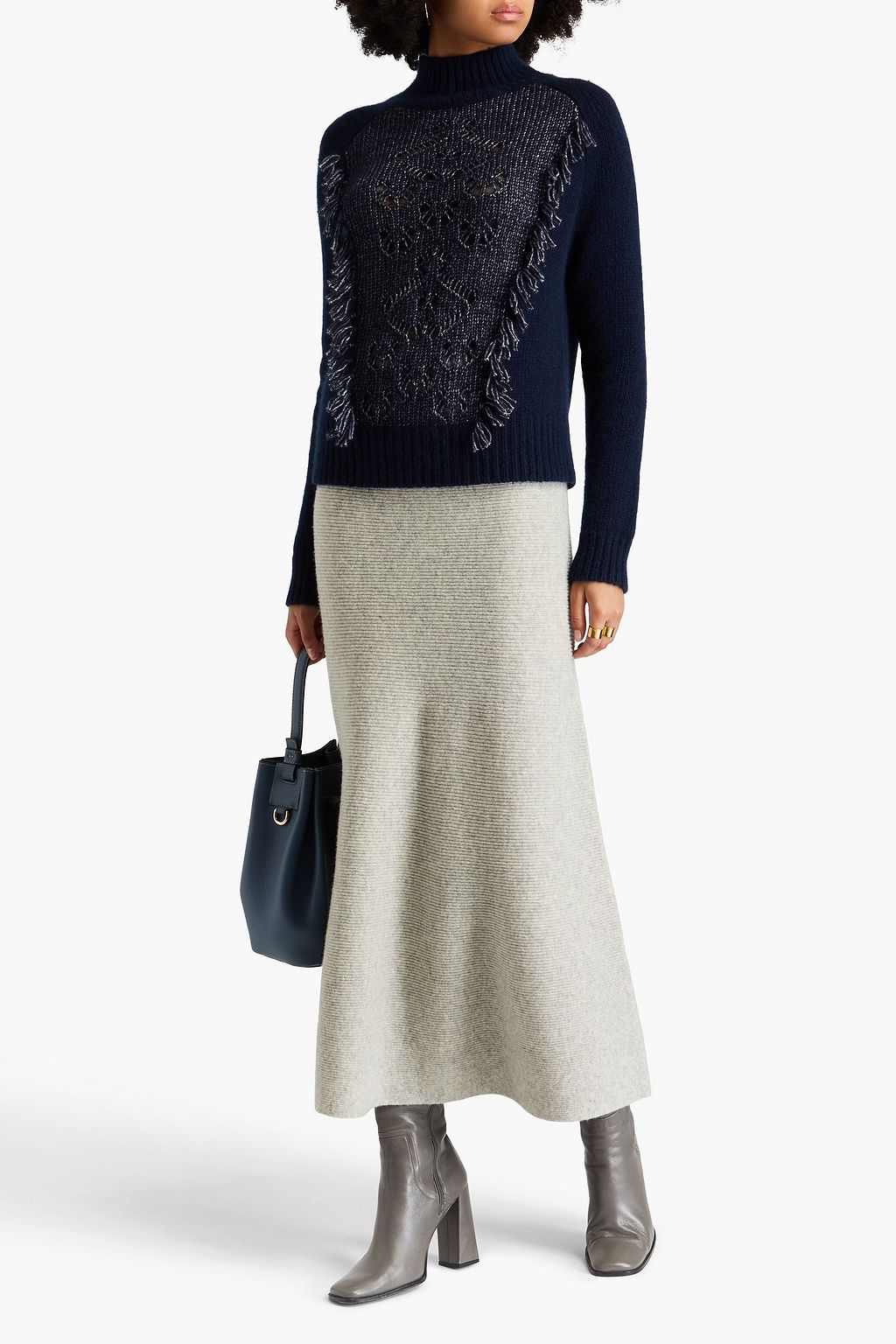 AUTUMN CASHMERE كنزة رياضية مصنوعة من نسيج محبوك بحبكة بوانتيل بشرّابات