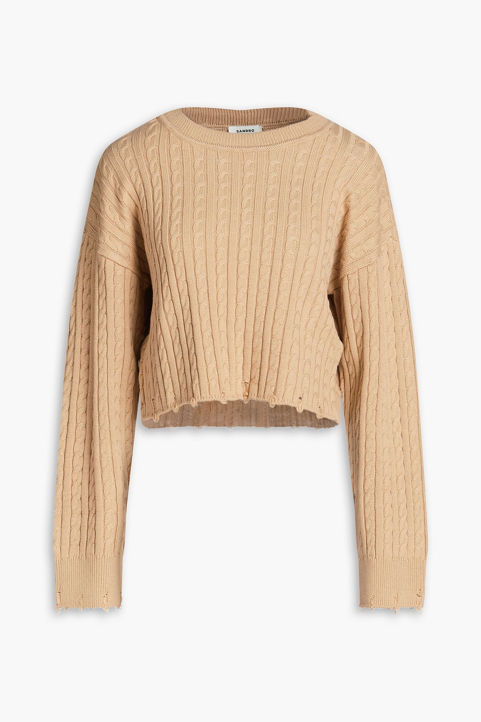 Sandro Cable-knit Cotton And Wool-blend Sweater In Brown