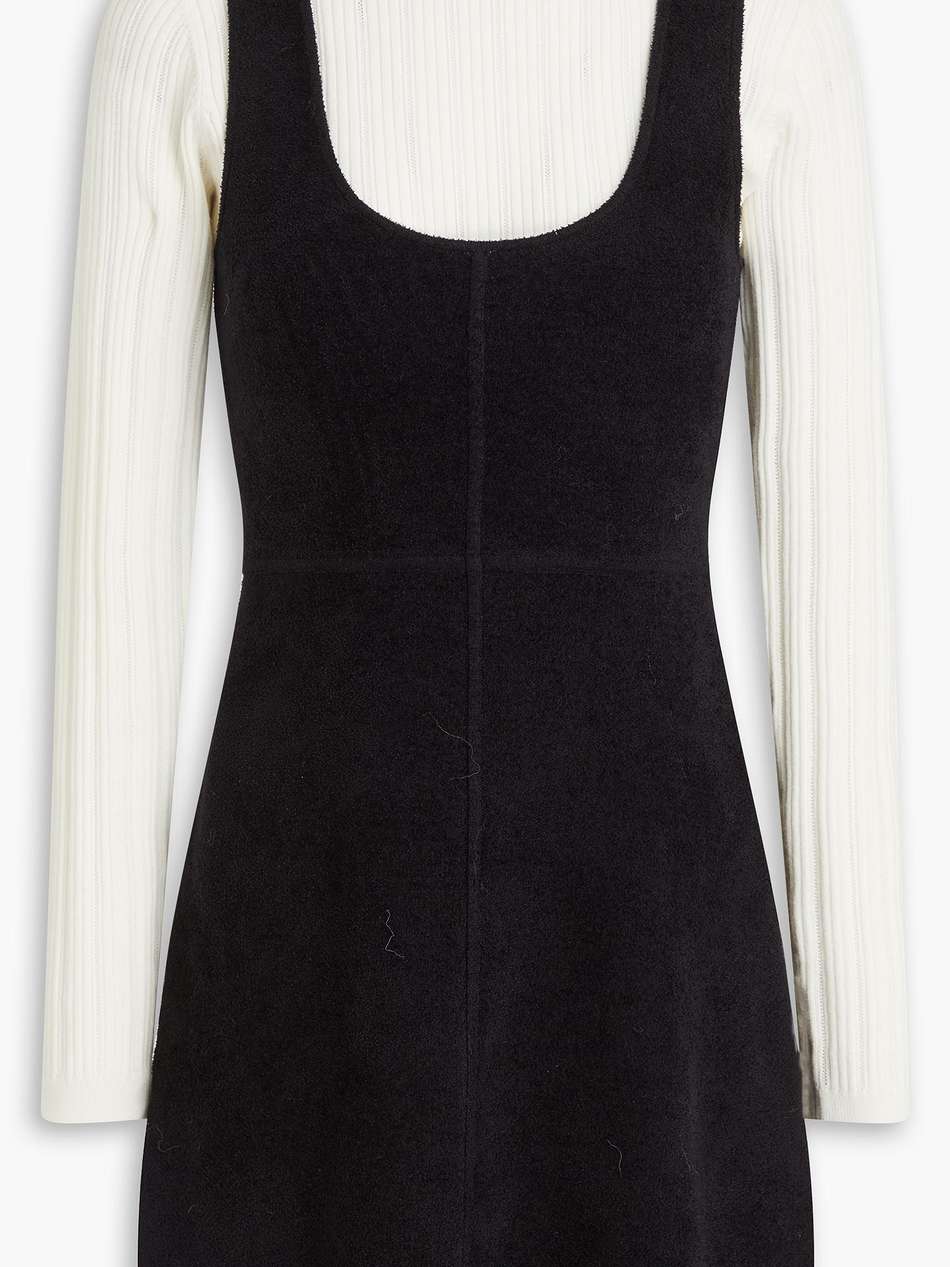 bouclé-paneled pointelle-knit mini dress
