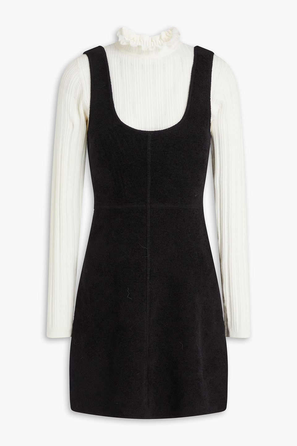 Sandro Bouclé-paneled Pointelle-knit Mini Dress In Black