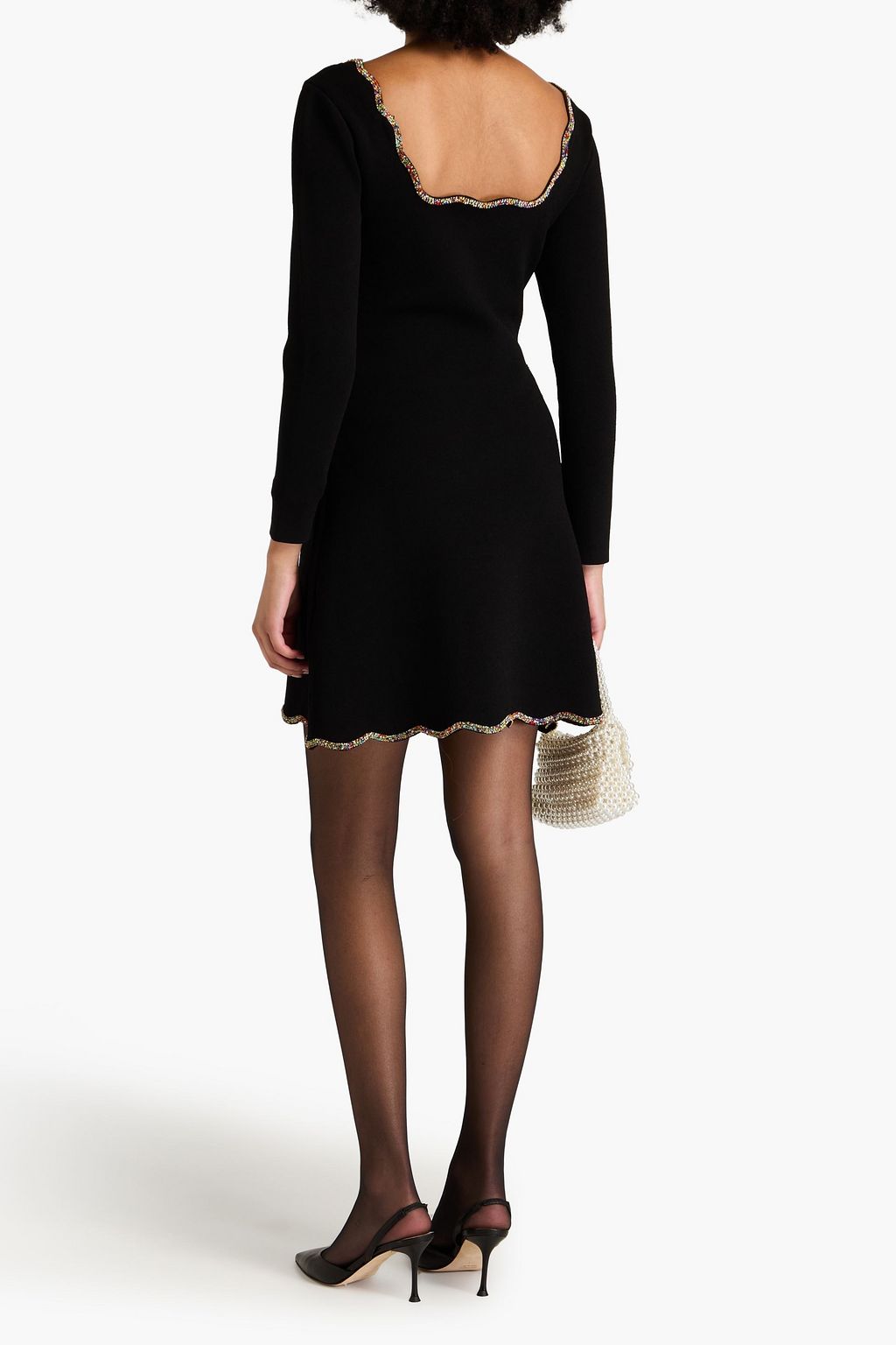 SANDRO Crystal-embellished stretch-knit mini dress