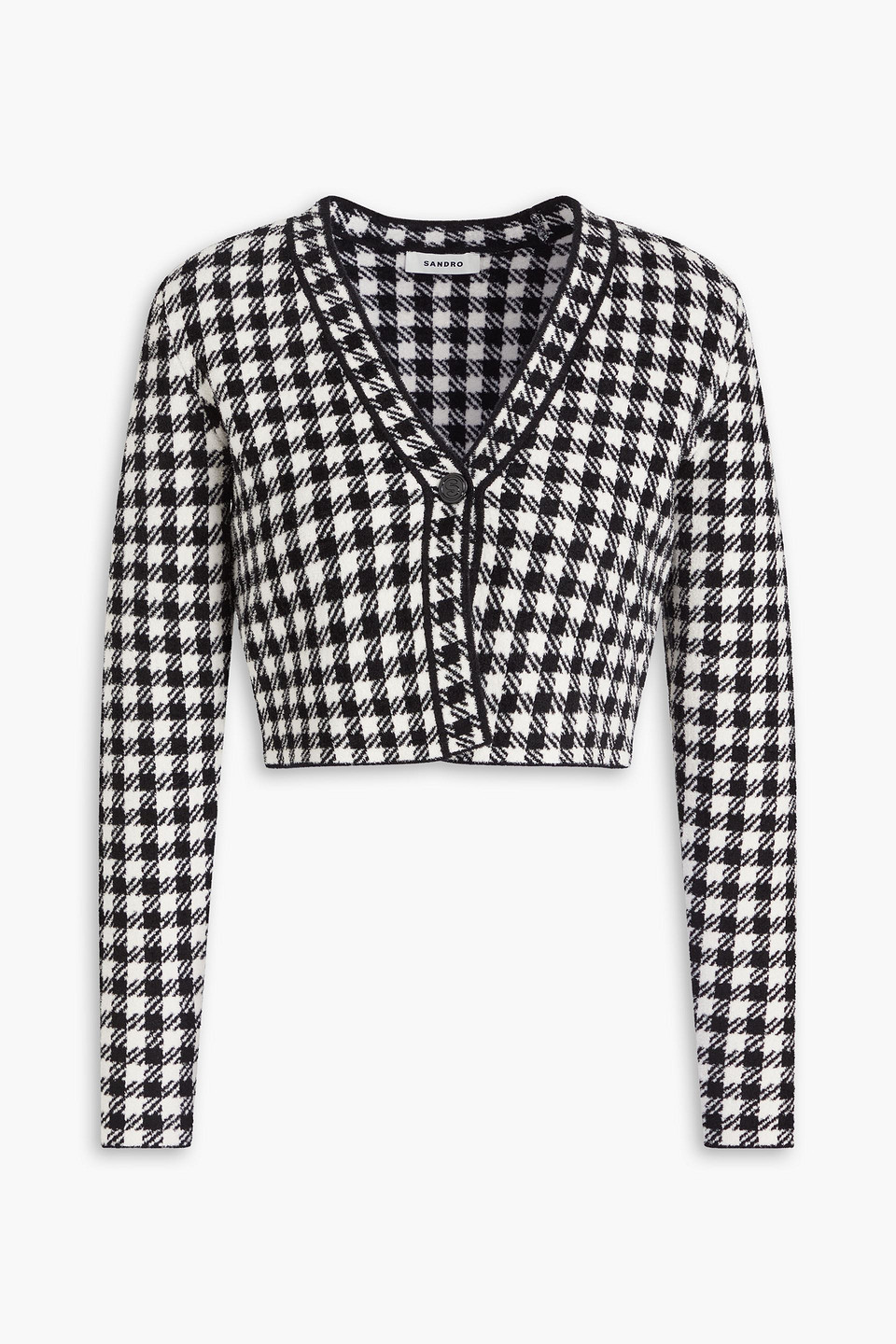 Sandro Cropped Gingham Jacquard-knit Cardigan In Black