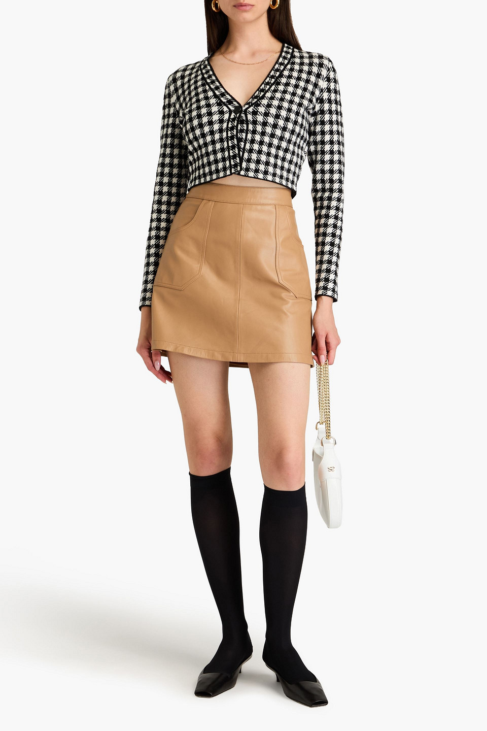  Sandro - Cropped Gingham Jacquard-knit Cardigan - Black - 2 
