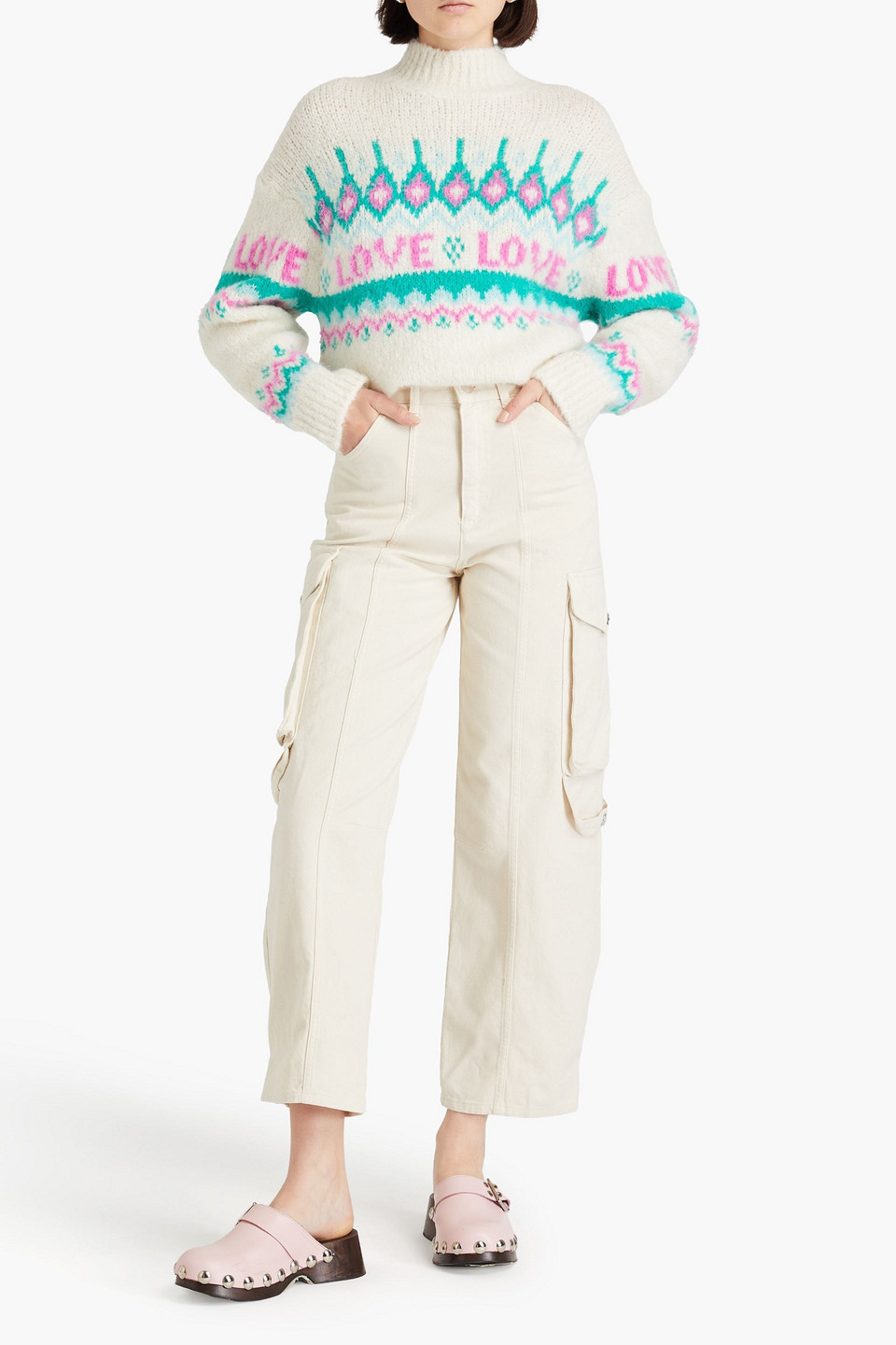 Sandro Intarsia-knit Alpaca-blend Turtleneck Sweater In Naturfarben