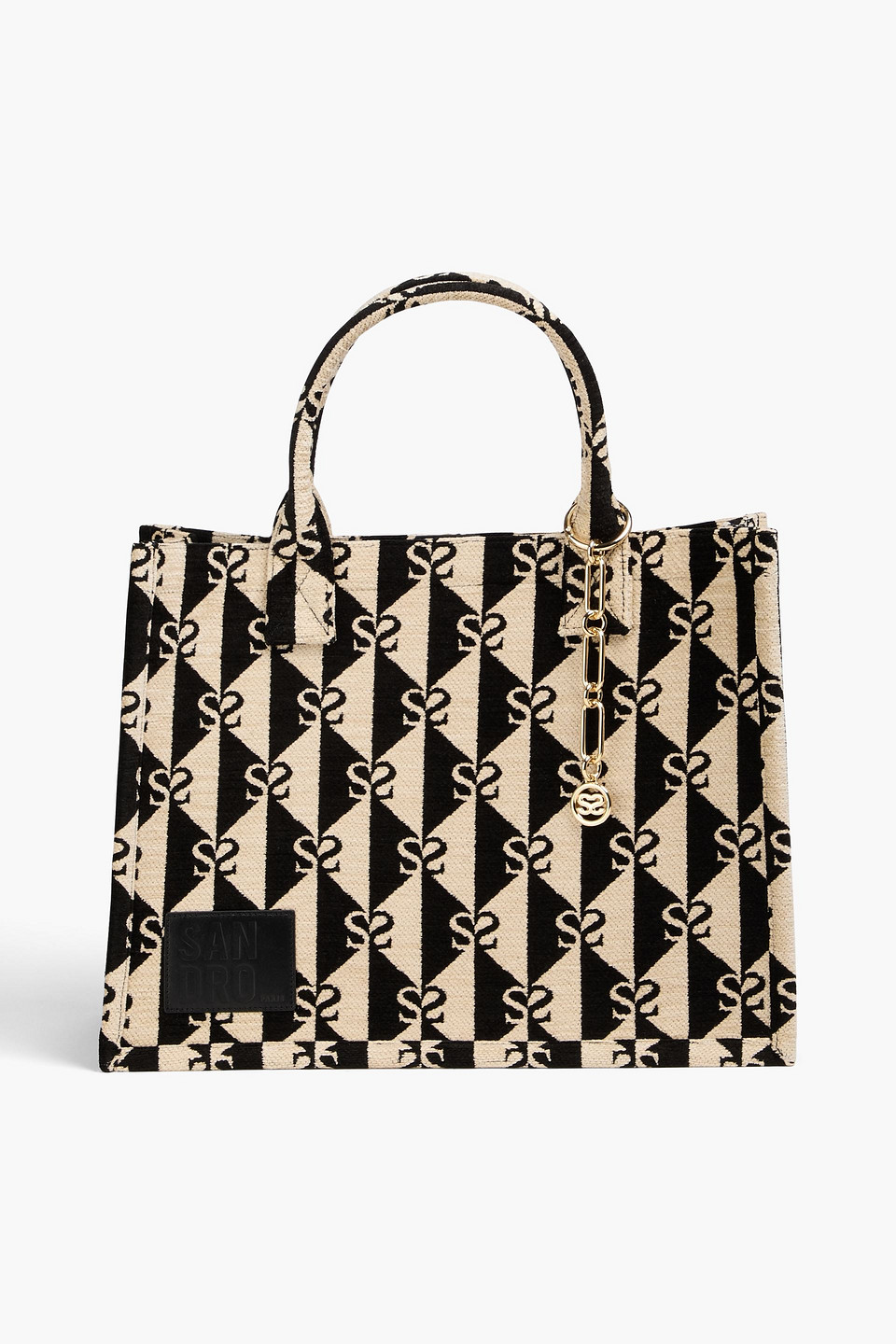 Sandro Logo-print Velvet Tote In Black