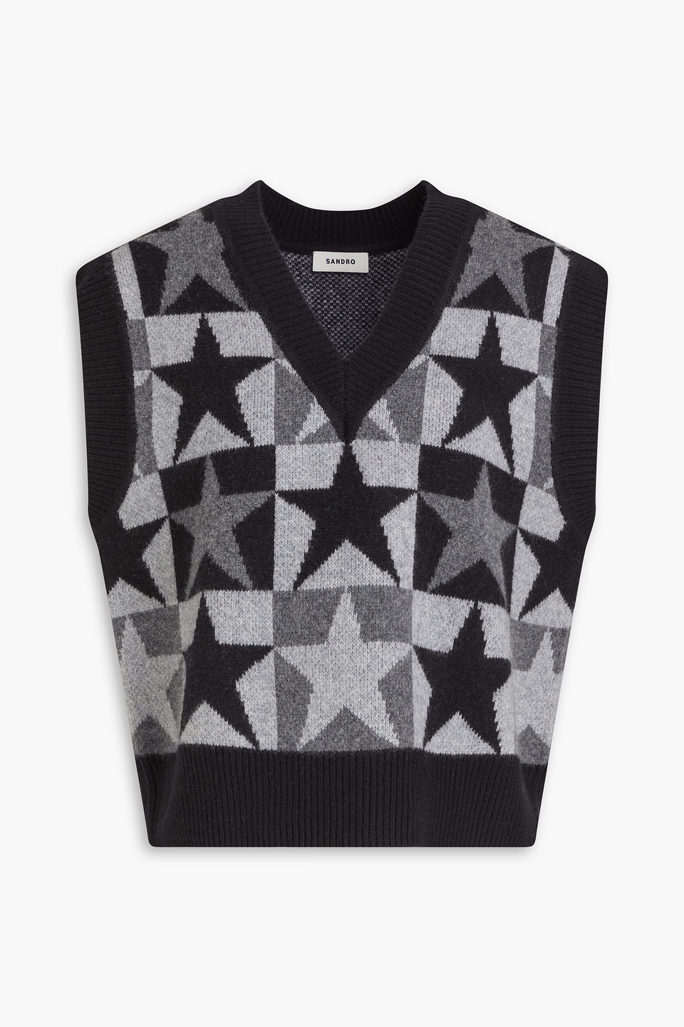Sandro Jacquard-knit Wool Waistcoat In Grey