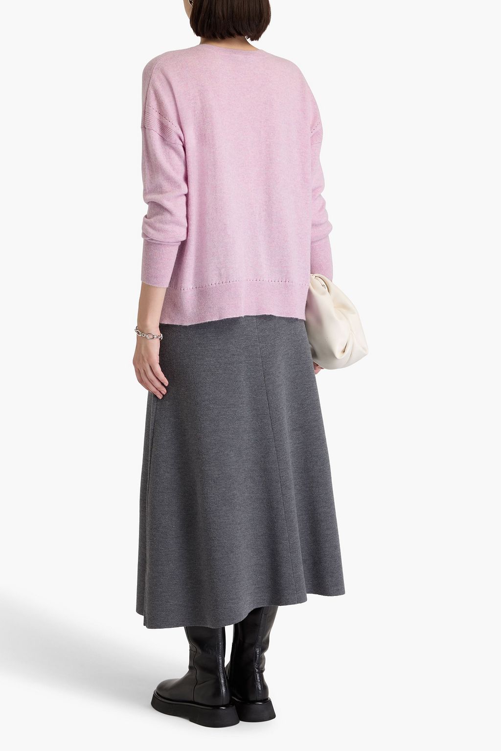 AUTUMN CASHMERE سويتر من الكشمير المضلّع بأسلوب ميلانغ مع تقليمات بشكل البوينتيل