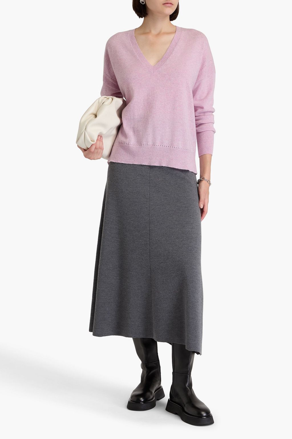 AUTUMN CASHMERE سويتر من الكشمير المضلّع بأسلوب ميلانغ مع تقليمات بشكل البوينتيل