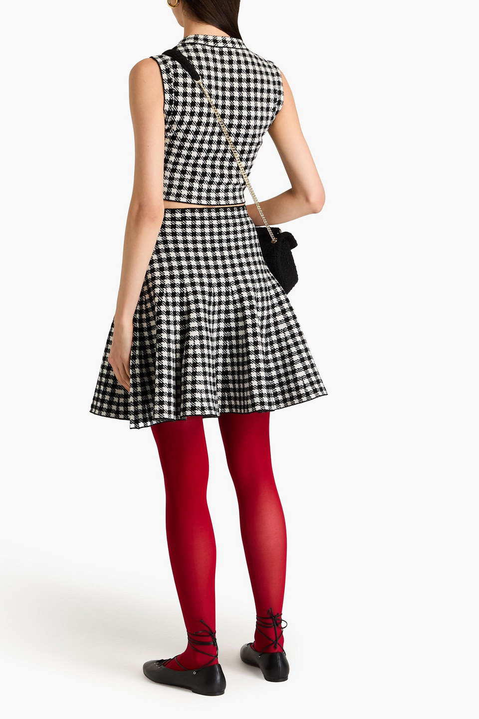  Sandro - Cropped Gingham Jacquard-knit Top - Black - 3 