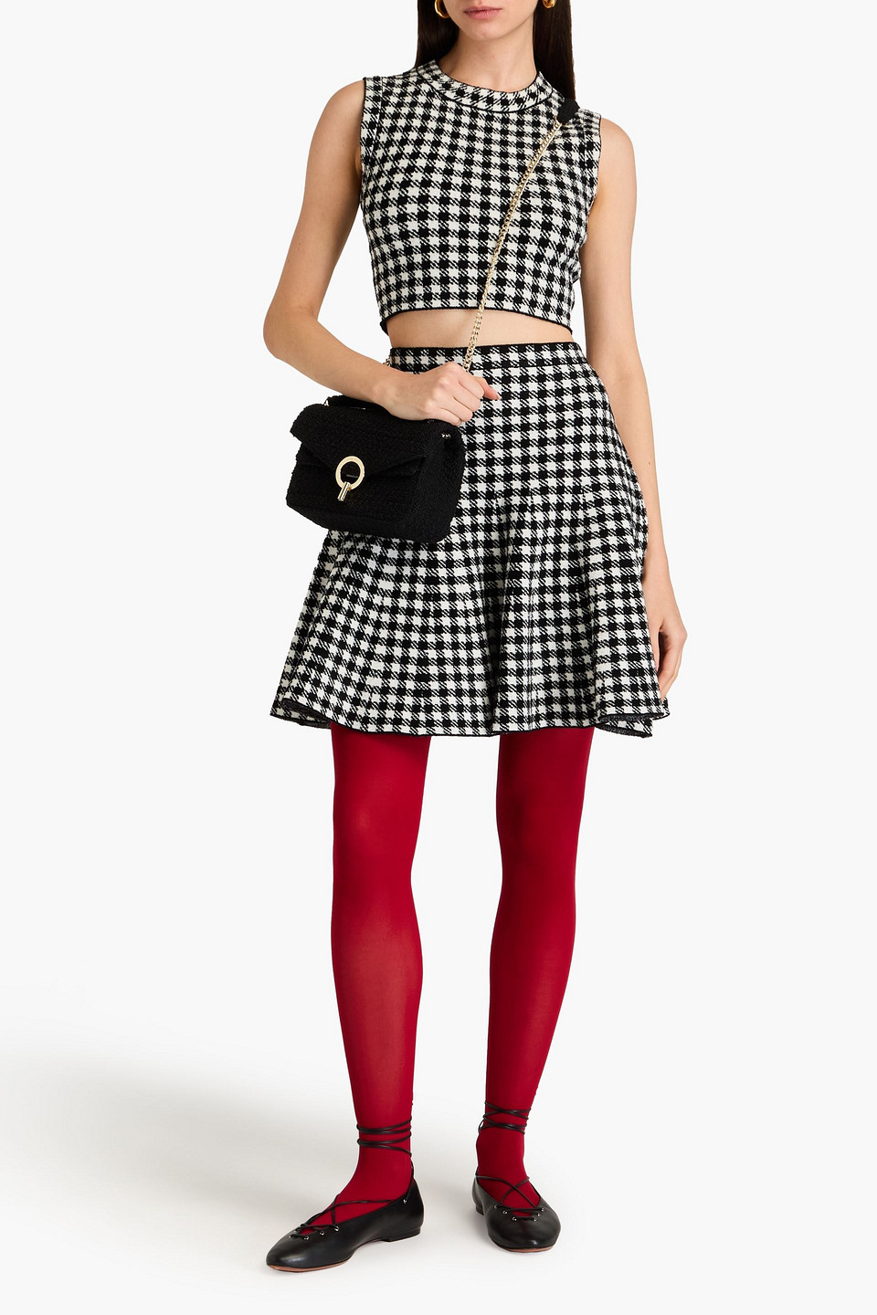  Sandro - Cropped Gingham Jacquard-knit Top - Black - 3 