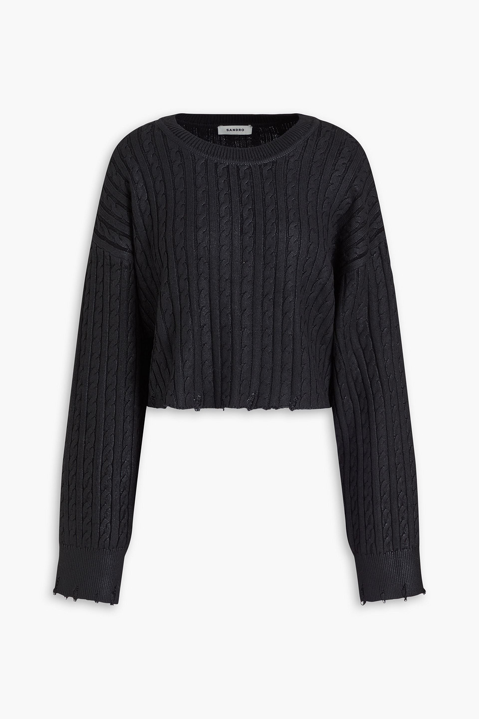 Sandro Cable-knit Cotton And Wool-blend Sweater In Black