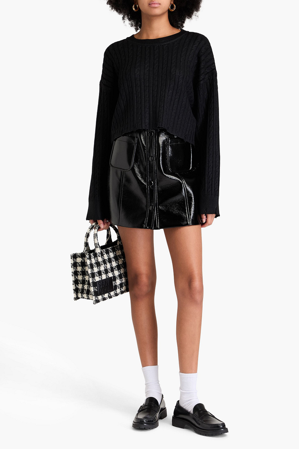 Sandro Cable-knit Cotton And Wool-blend Sweater In Black