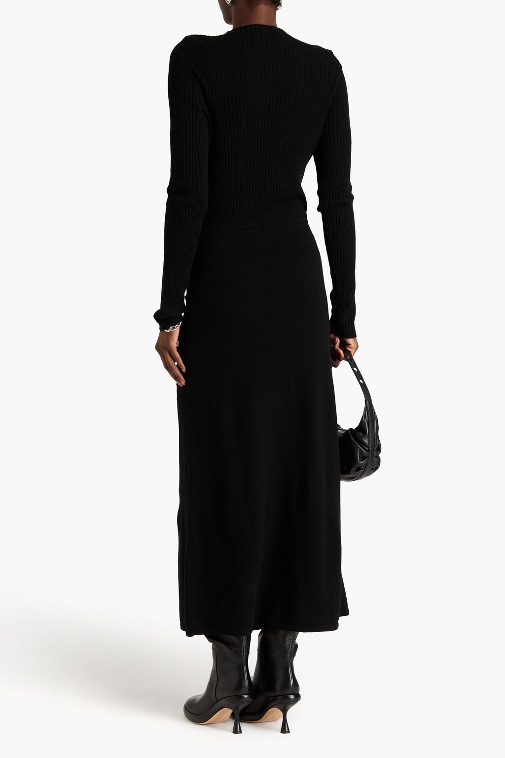 SANDRO Ruched ribbed wool-blend midi dress